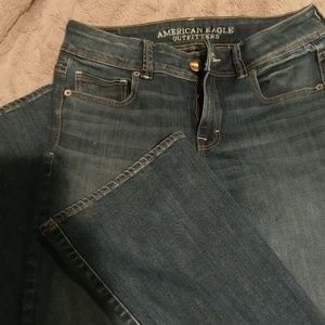 AEO jeans, four regular, boot cut. Small flare.